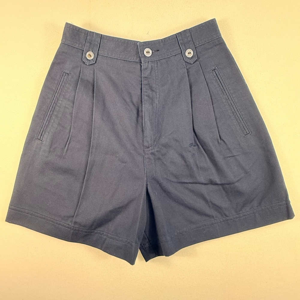 Vintage Lizsport High-Waist Navy Shorts with Front Pleats Womens 4